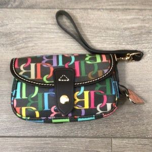 Dooney & Bourke Rainbow Scribble Wristlet Flap Wallet